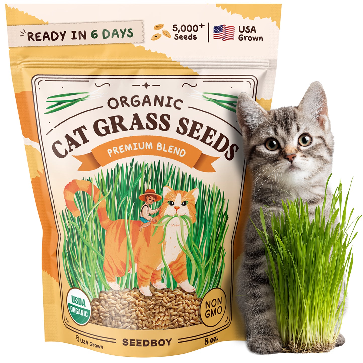 Organic Cat Grass Seed Packet – 8 oz Bag