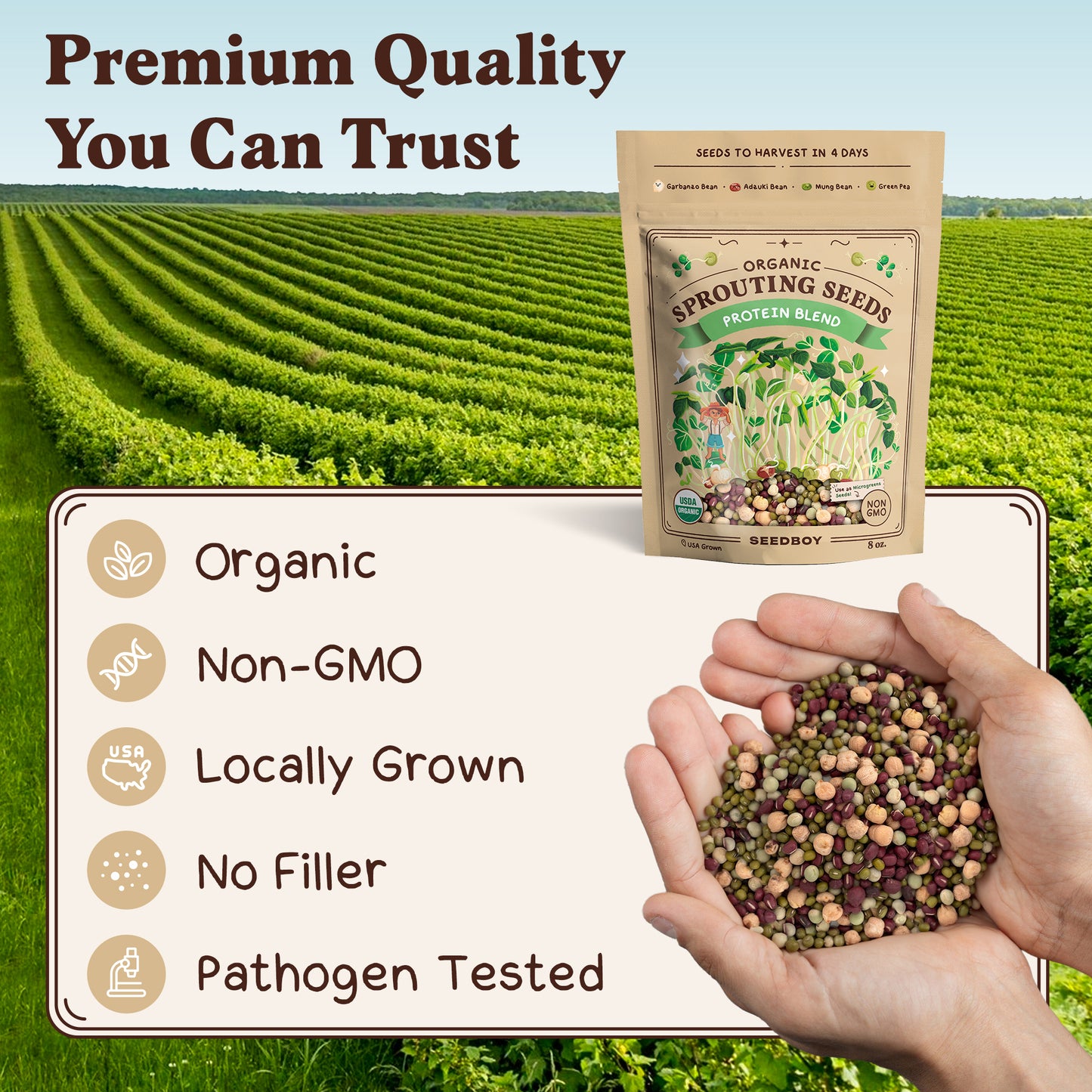 Protein Blend Sprouting Seeds, Organic & Non-GMO  – 8 oz Bag