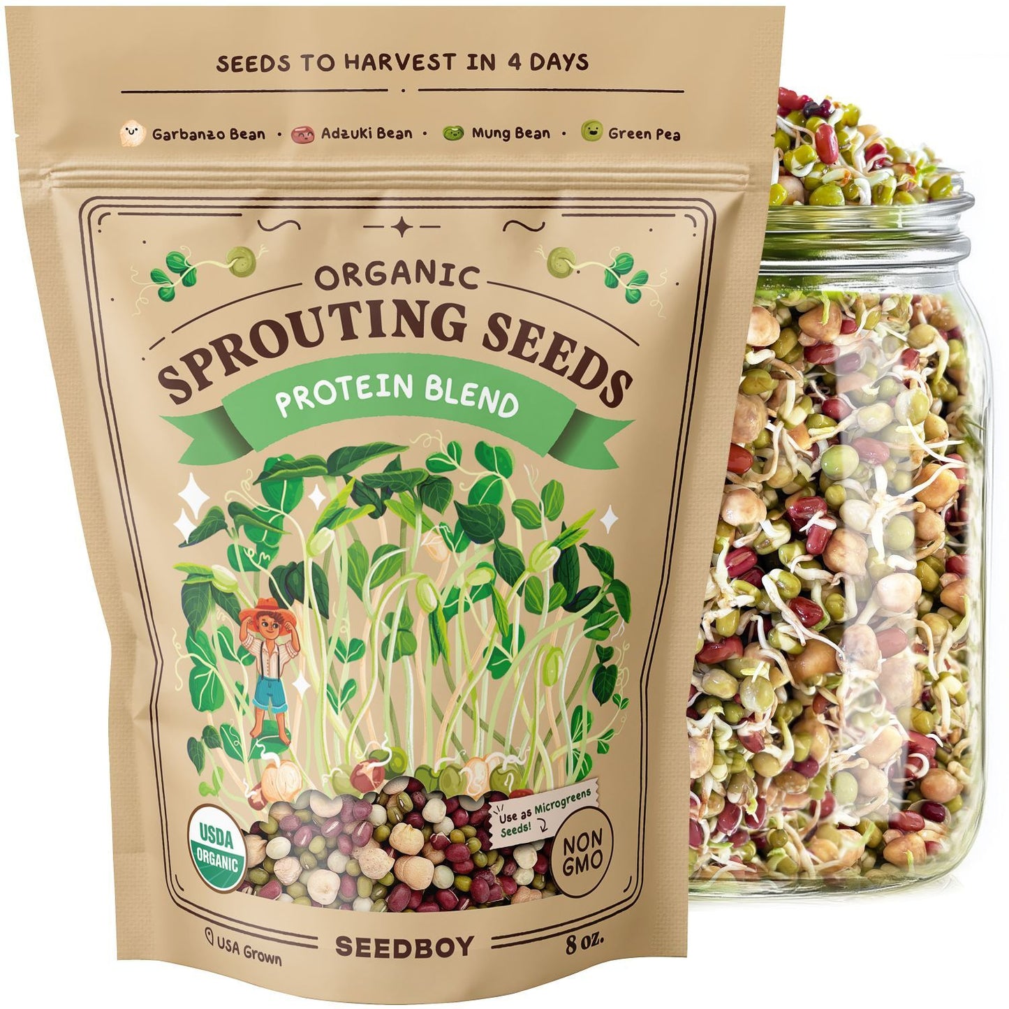 Protein Blend Sprouting Seeds, Organic & Non-GMO  – 8 oz Bag