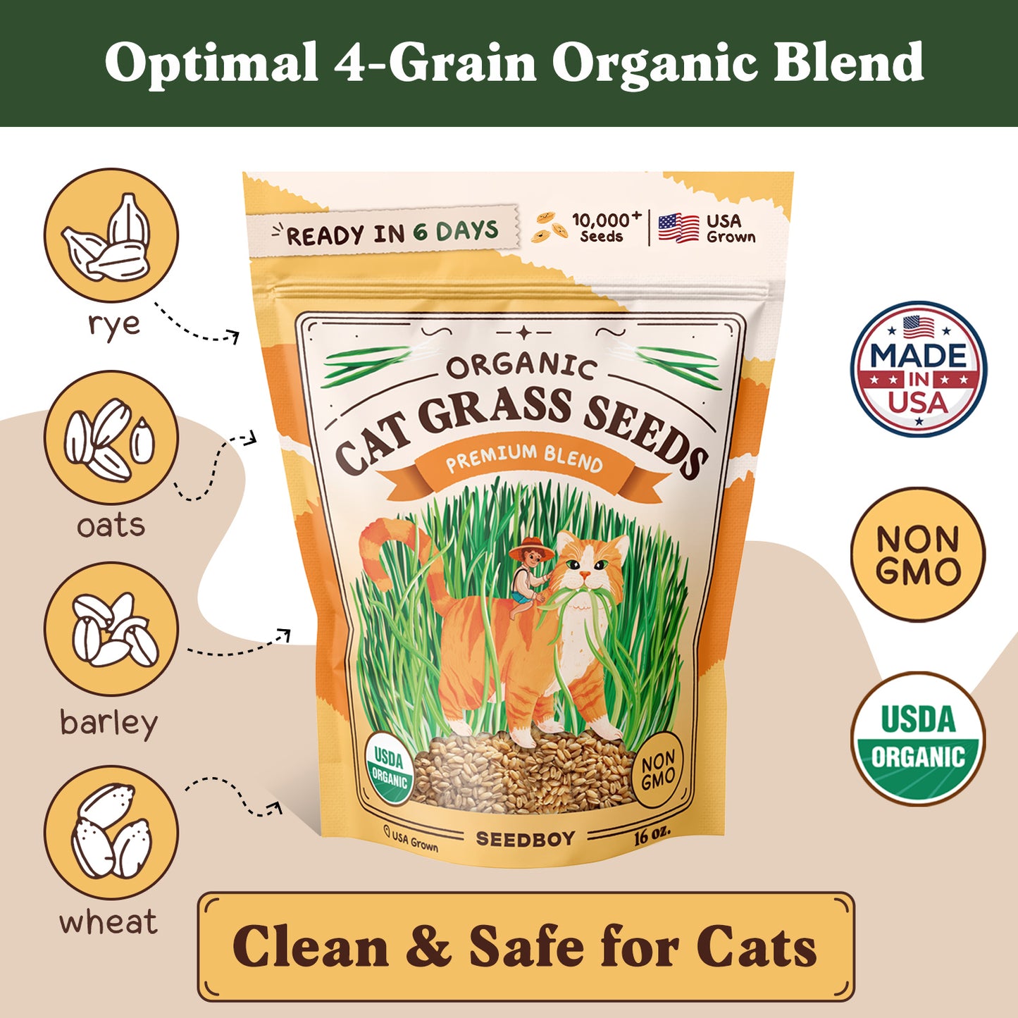 Organic Cat Grass Seed Packet - 16 oz Bag