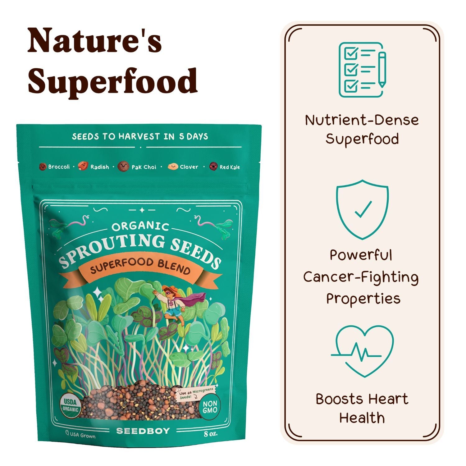 Superfood Blend Sprouting Seeds, Organic & Non-GMO – 8 oz Bag