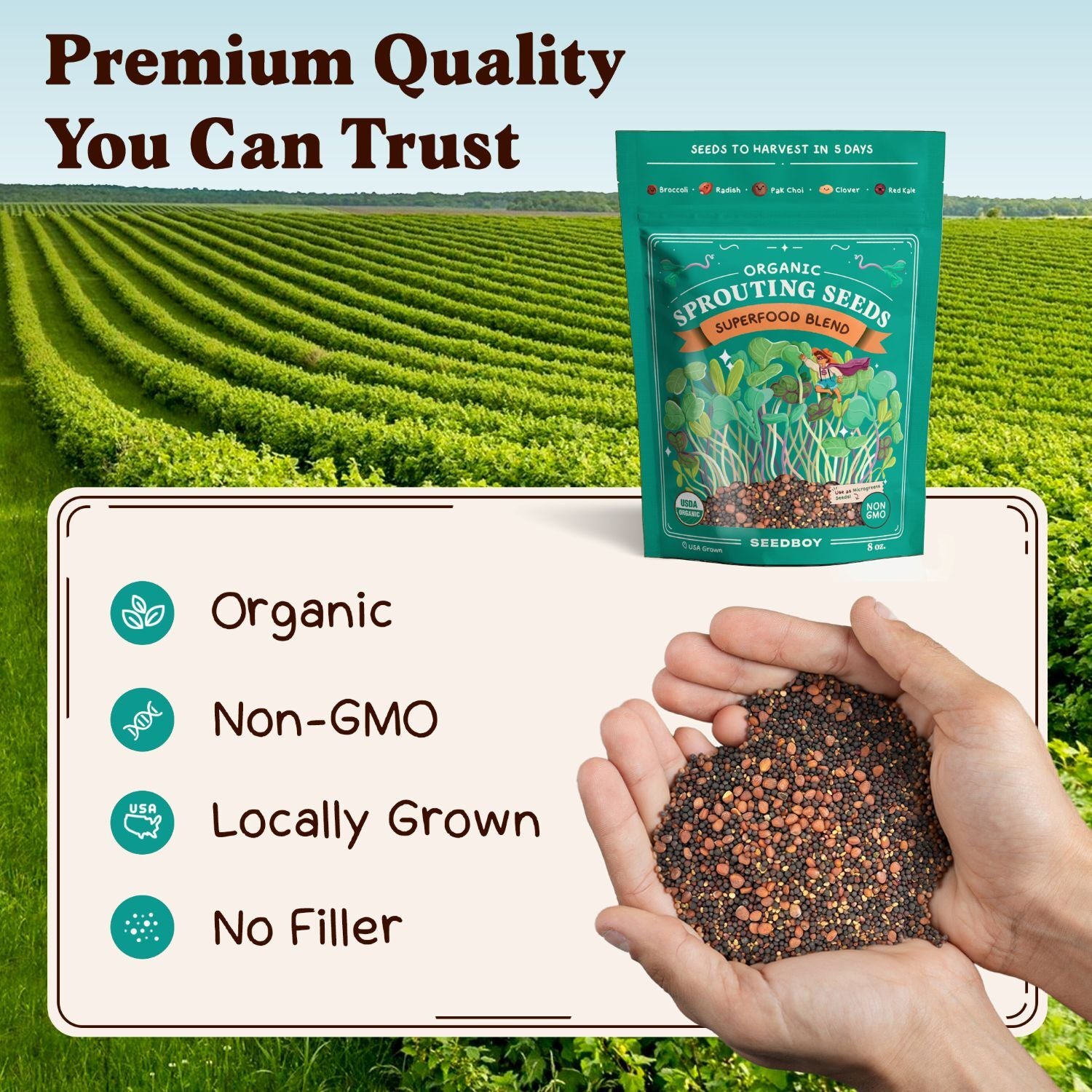 Superfood Blend Sprouting Seeds, Organic & Non-GMO – 8 oz Bag