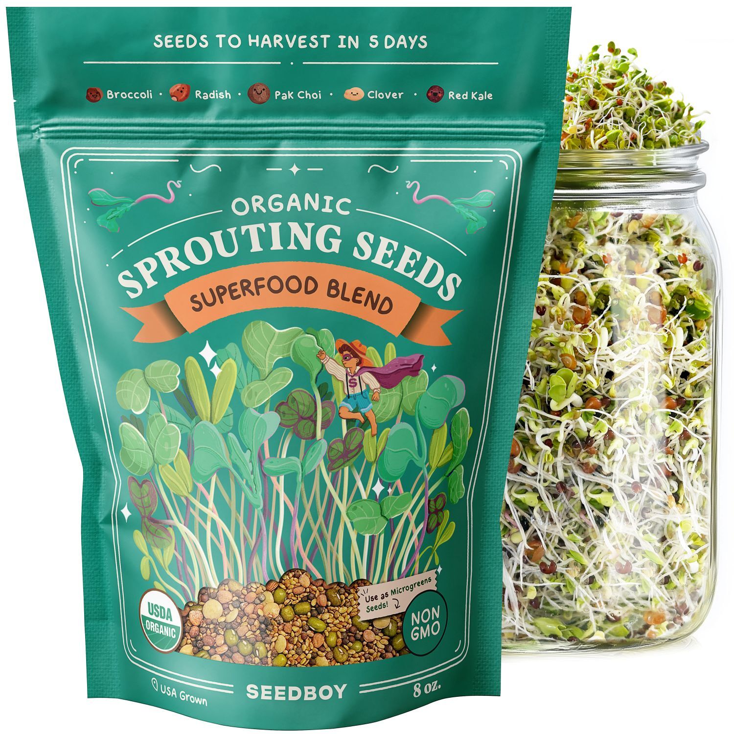 Superfood Blend Sprouting Seeds, Organic & Non-GMO – 8 oz Bag